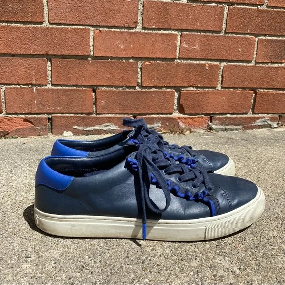 Tory Burch Sport Leather Ruffle Casual Shoe Women's Size 10 Blue - Picture 3 of 7